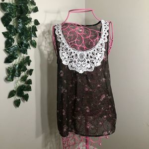 Y2K Mudd Sheer floral crocheted tank top blouse